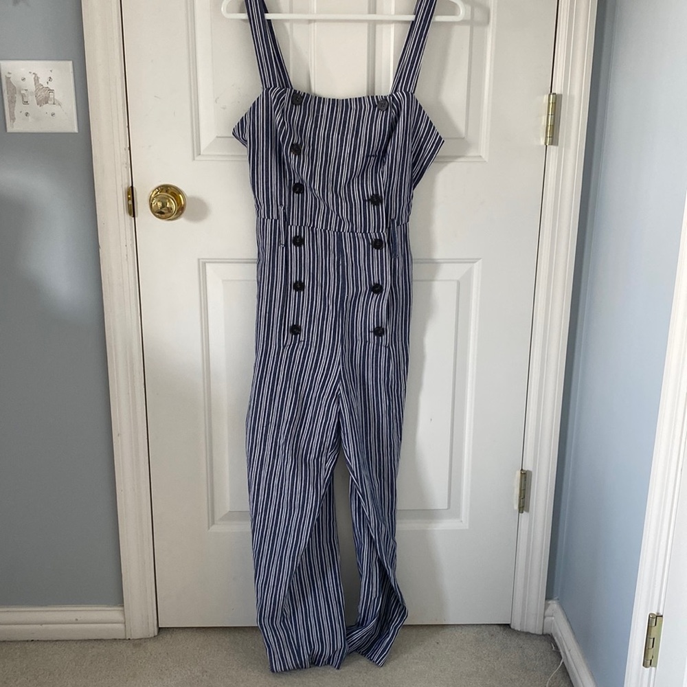 Navy and White Jumpsuit With Belt Medium